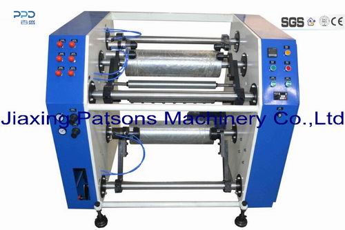 Semi auto stretch film slitting and rewinding machine